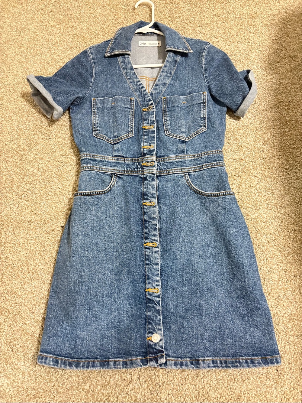 Zara Blue Denim Button-Front Short Sleeve Dress